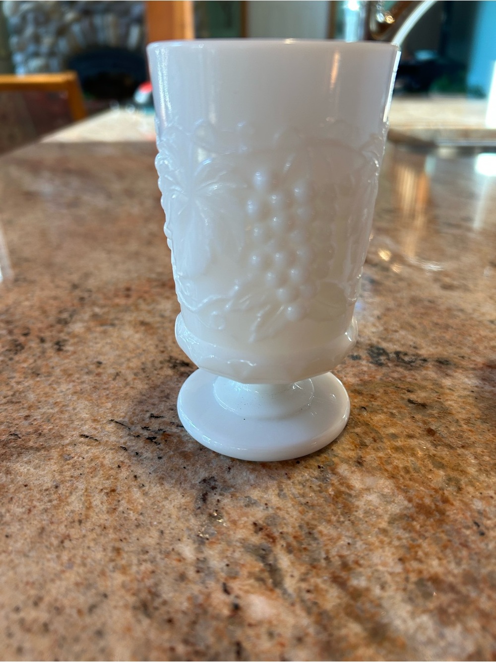 Anchor Hocking “ Harvest Grape” Milk Glass Vintage Goblet w/Footed Pedestal.